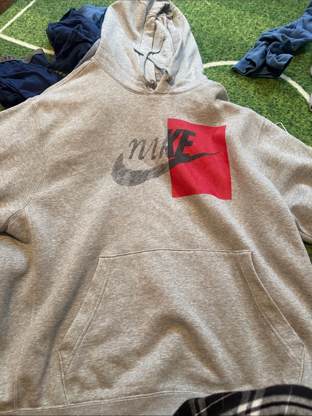Nike Gray Hoodie with Red Logo Accent